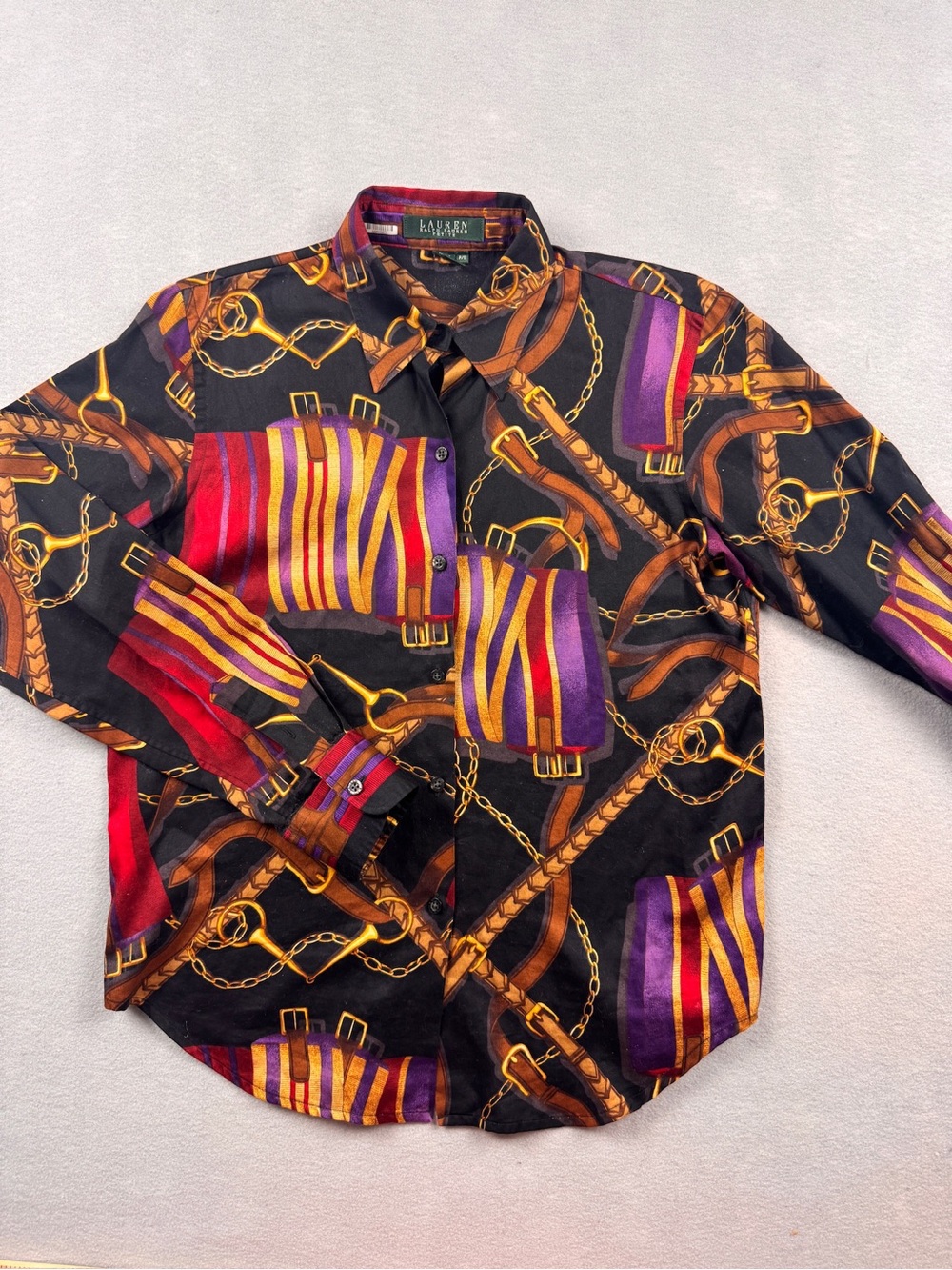 Ralph Lauren LRL Womens Equestrian Print Button Up Top Shirt PS Old Money Prepp